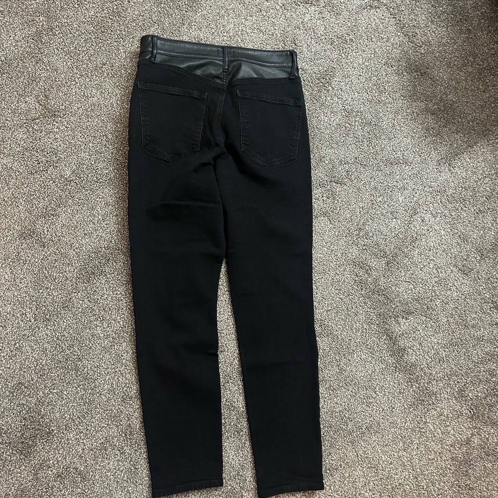 Express high rise leather & denim jeans